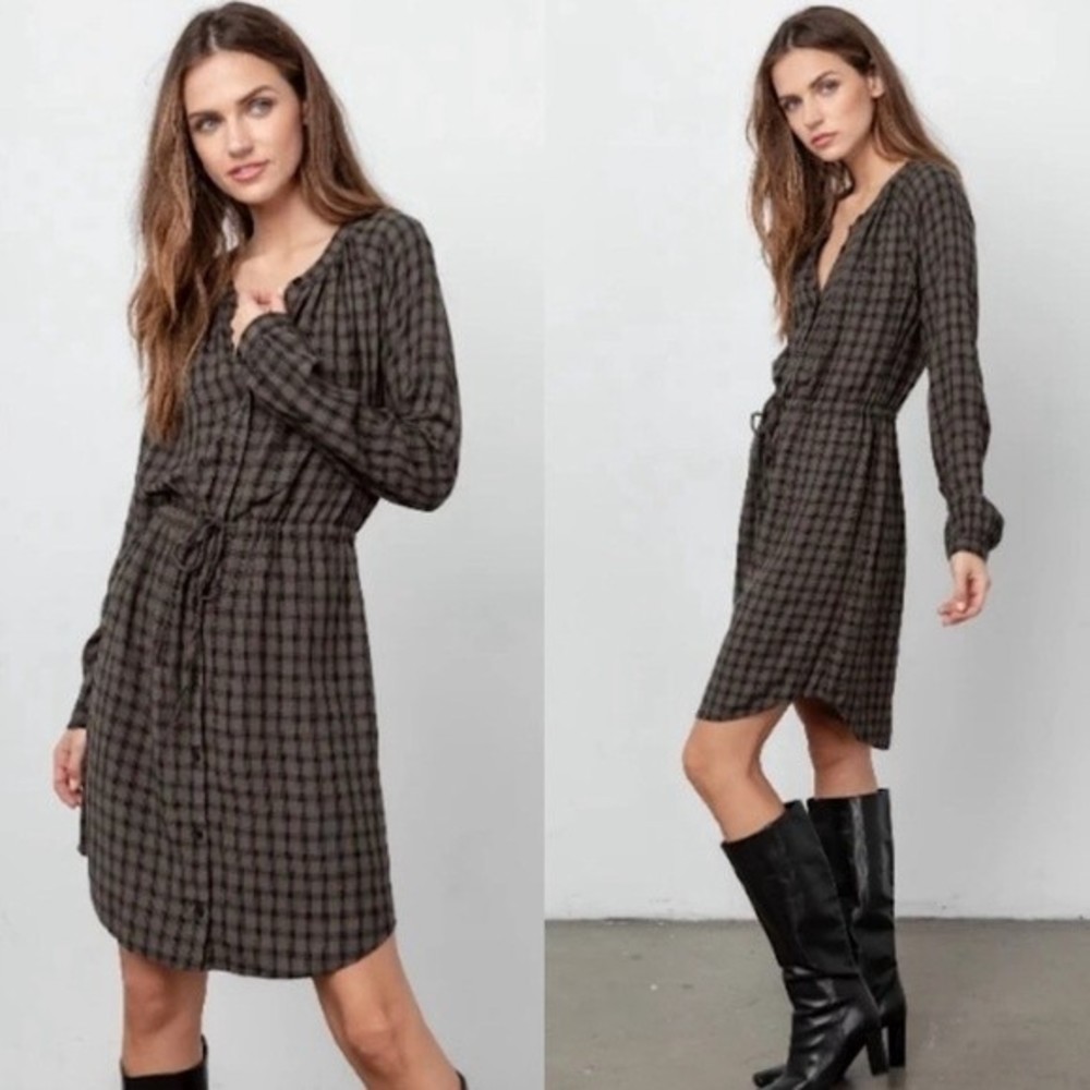 Rails Bella Plaid Tie Waist Shirtdress Olive Iron Check